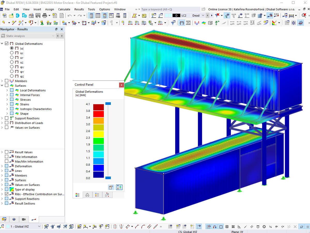 Déformations de la structure conteneur dans RFEM