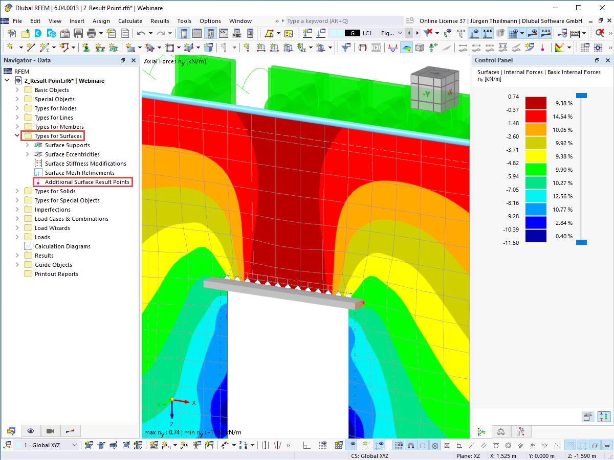 FAQ 005432 | Comment définir des points personnalisé pour les valeurs de résultats sur des surfaces dans RFEM 6 ?