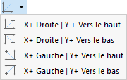 Bouton de liste avec options pour l’axe et l’alignement dans des applications de bâtiment