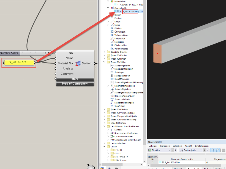 Définition des sections paramétriques dans Grasshopper