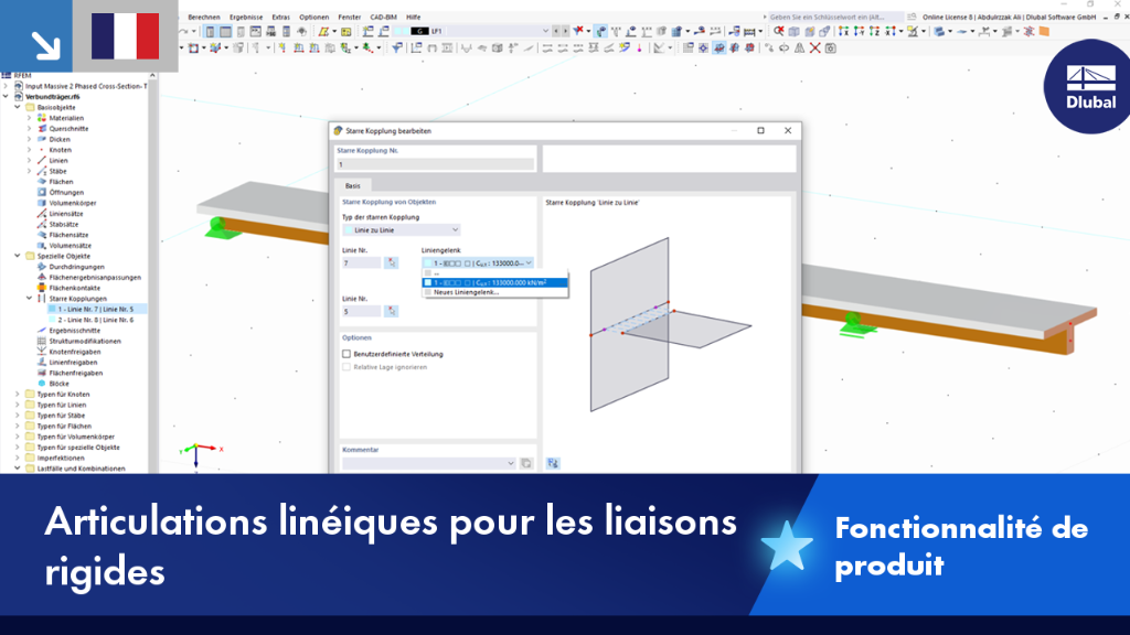Affichage des articulations linéaires utilisées pour coupler rigidement les composants