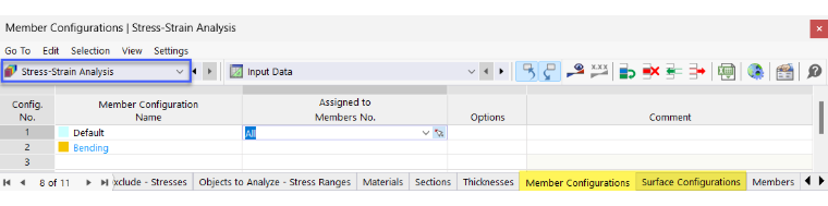 Assigner la configuration de barre dans le tableau