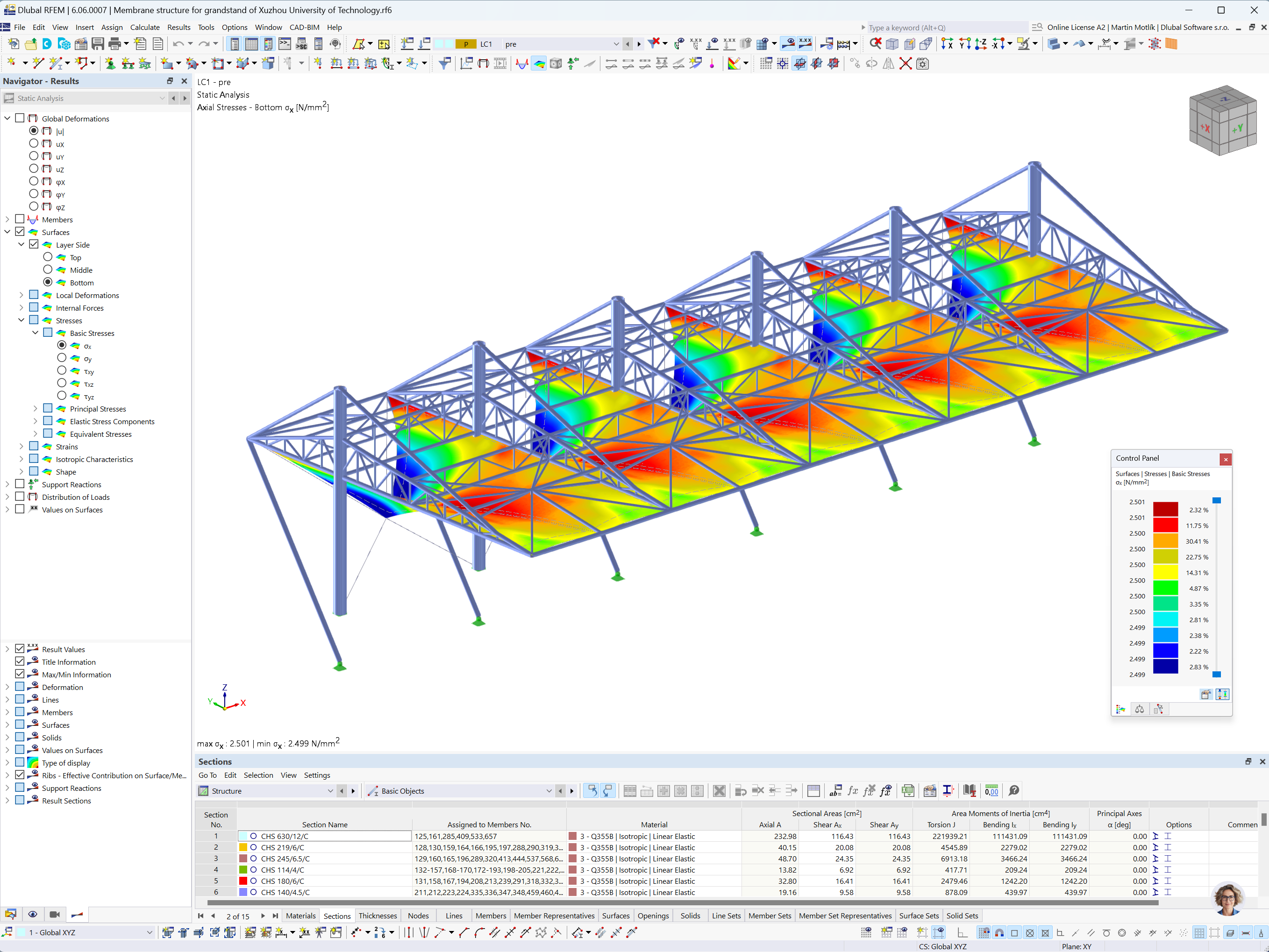 Modèle RFEM avec les contraintes de membrane