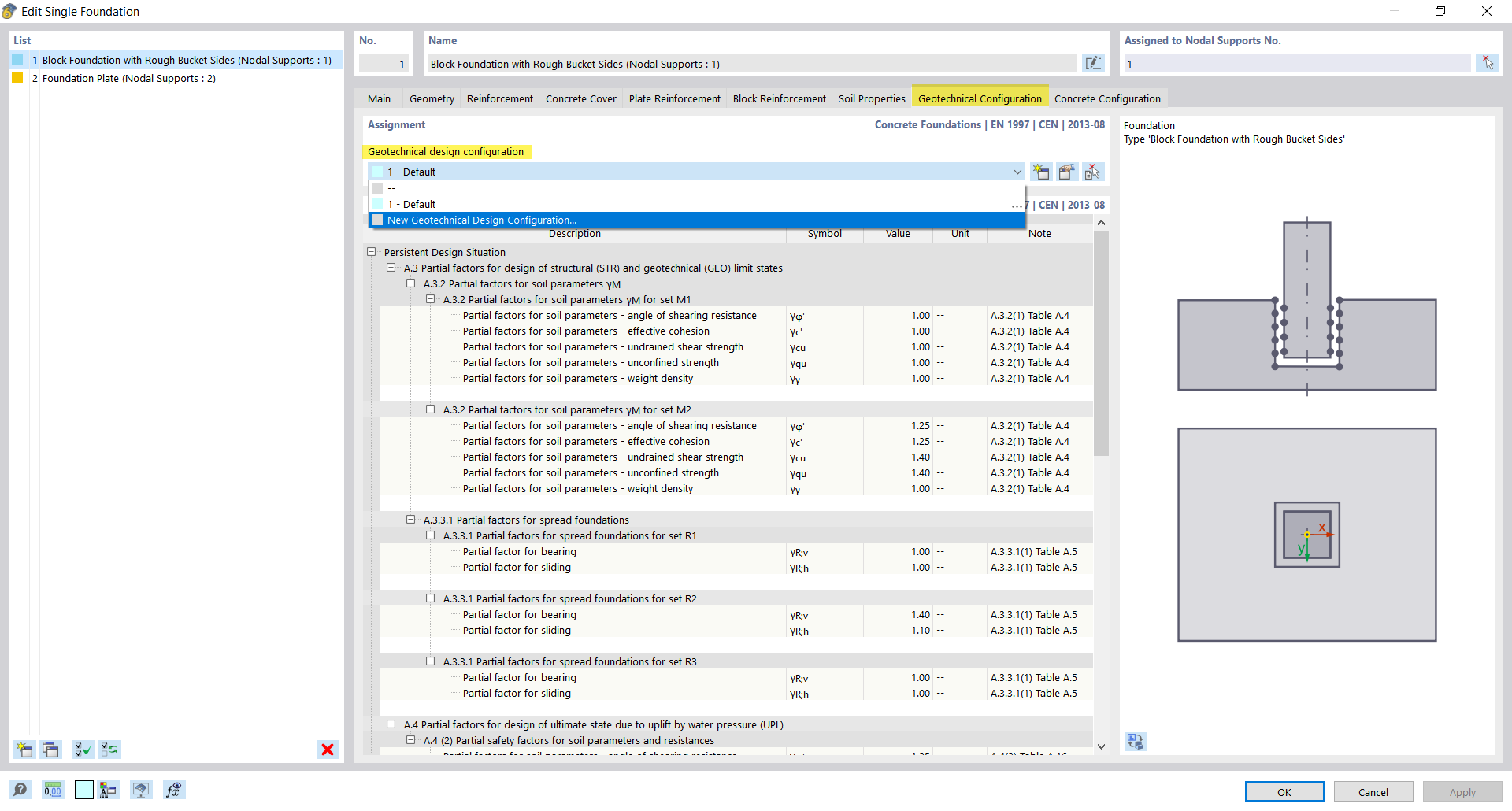 Assigner la configuration géotechnique à une fondation