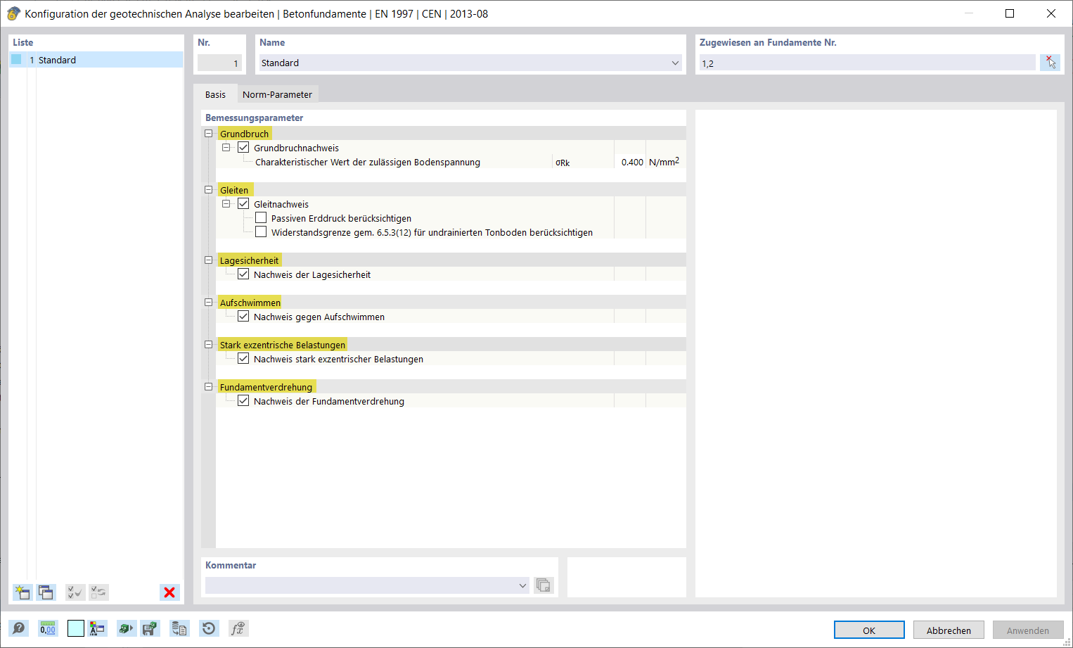 Vérification de l’analyse géotechnique