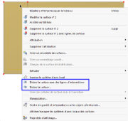 Menu contextuel avec les fonctions de division de surface