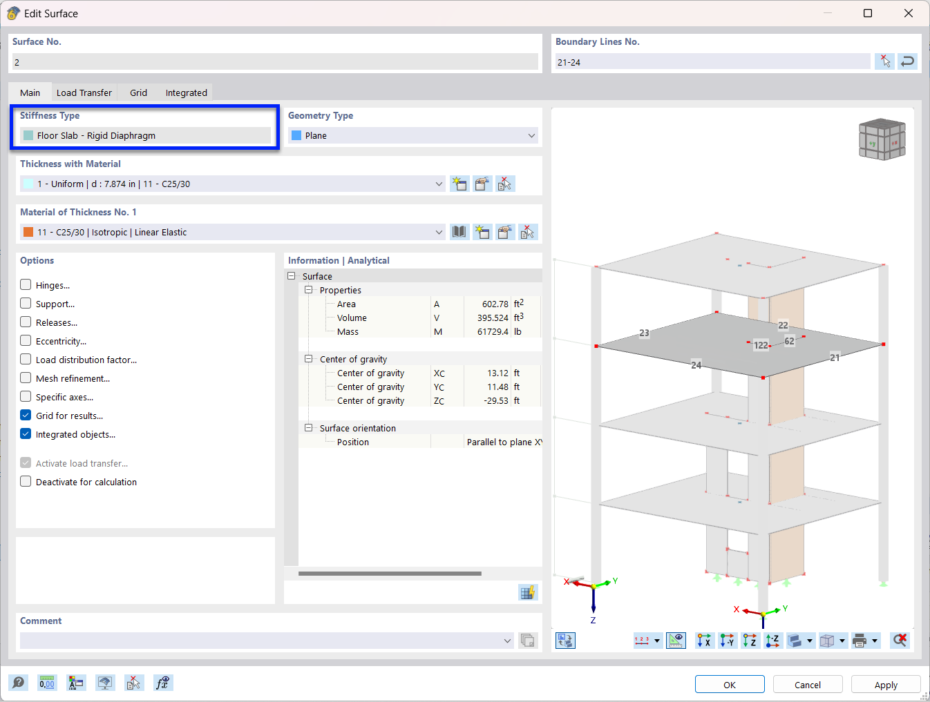 Propriétés de la surface de plancher d'un ensemble de planchers