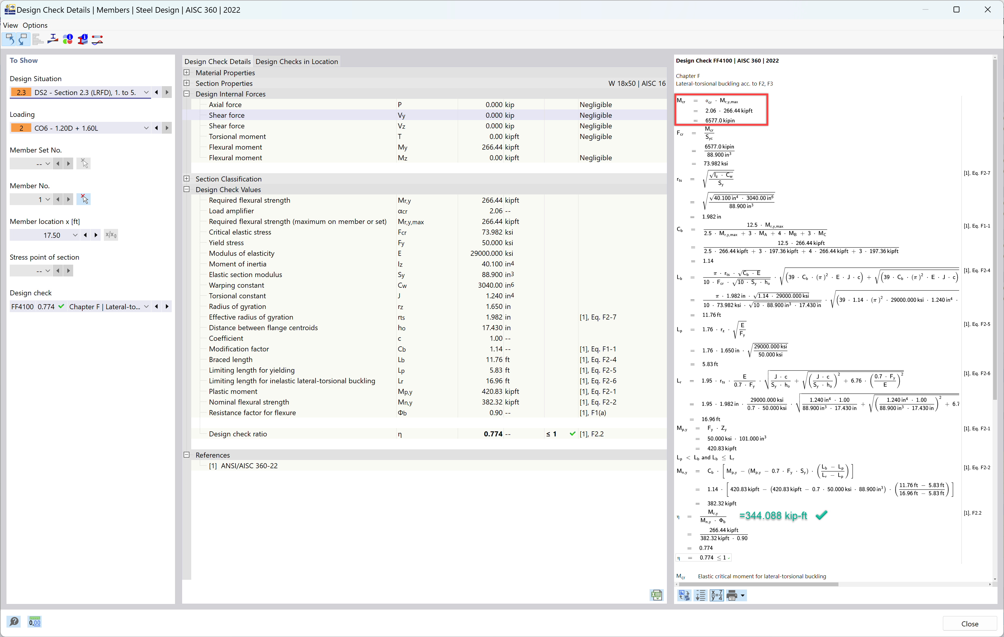 KB 001884 | Comparaison du calcul du déversement selon le Chapitre F de l’AISC et selon l’analyse des valeurs propres dans RFEM 6