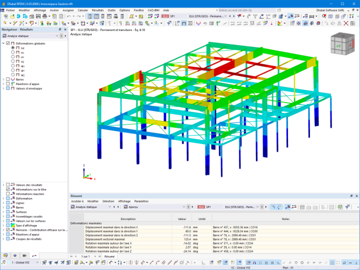 Déformation de l’immeuble de bureaux dans RFEM | © GH - Hervouet