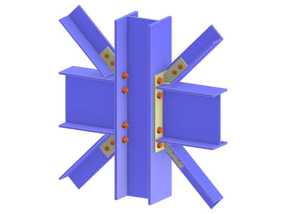 Modèle 005106 | Connexion des poutres et contreventements diagonaux à l’âme de poteau via platine d’extrémité prolongée et platine d’âme