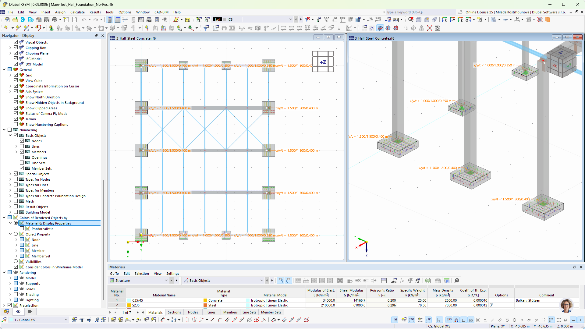 Fondations en béton modélisées numériquement dans le modèle de calcul RFEM 6