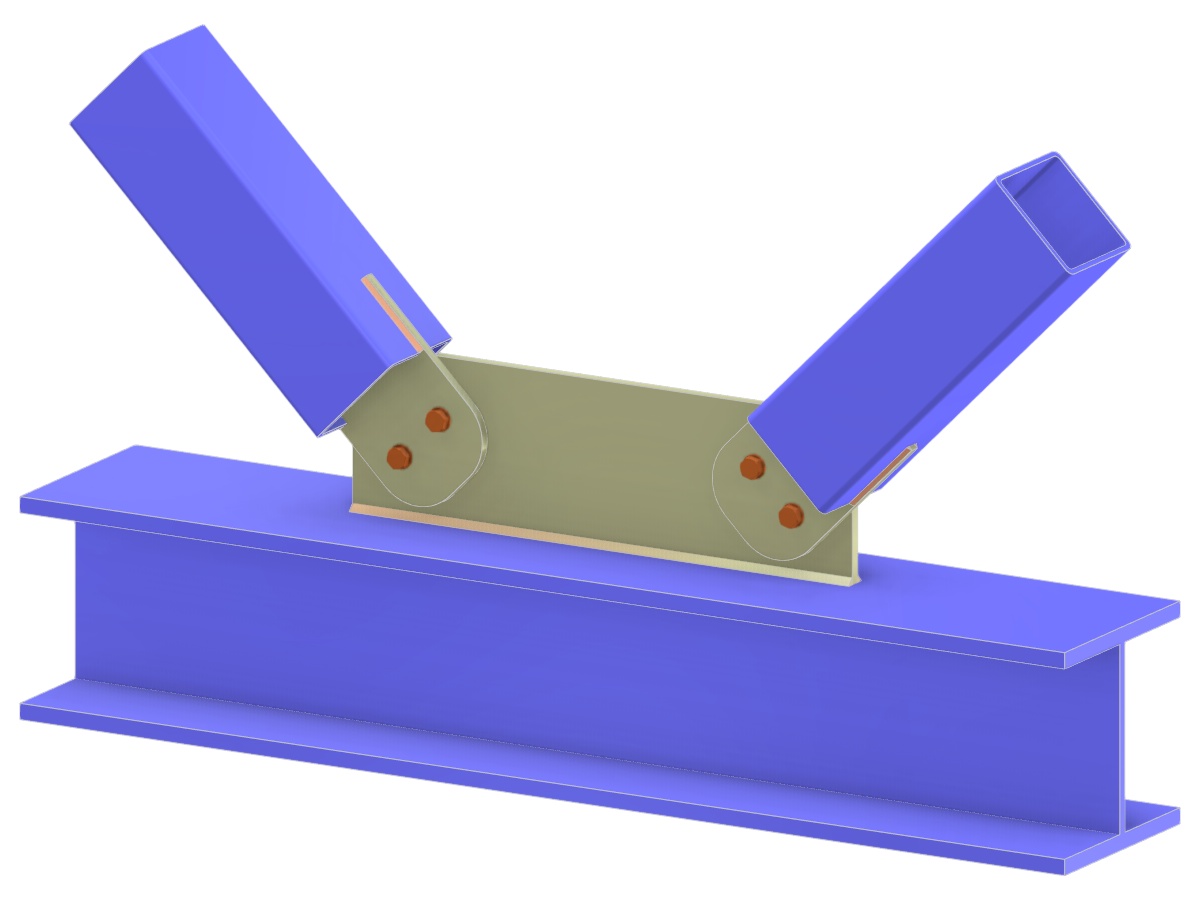 Modèle 005273 | Assemblage en K d'une ferme | Raccordement des diagonales à la membrane au moyen d'une gousset et d'une plaque à languette