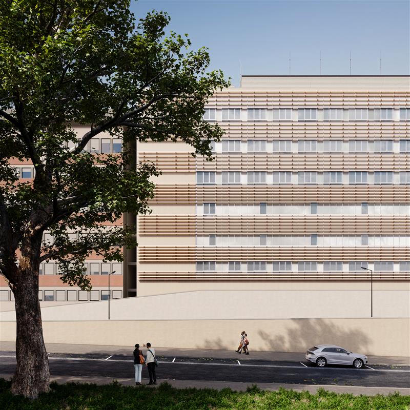 Le bâtiment Volano de l’hôpital de Sienne en Italie, présentant des éléments de calcul de structure.