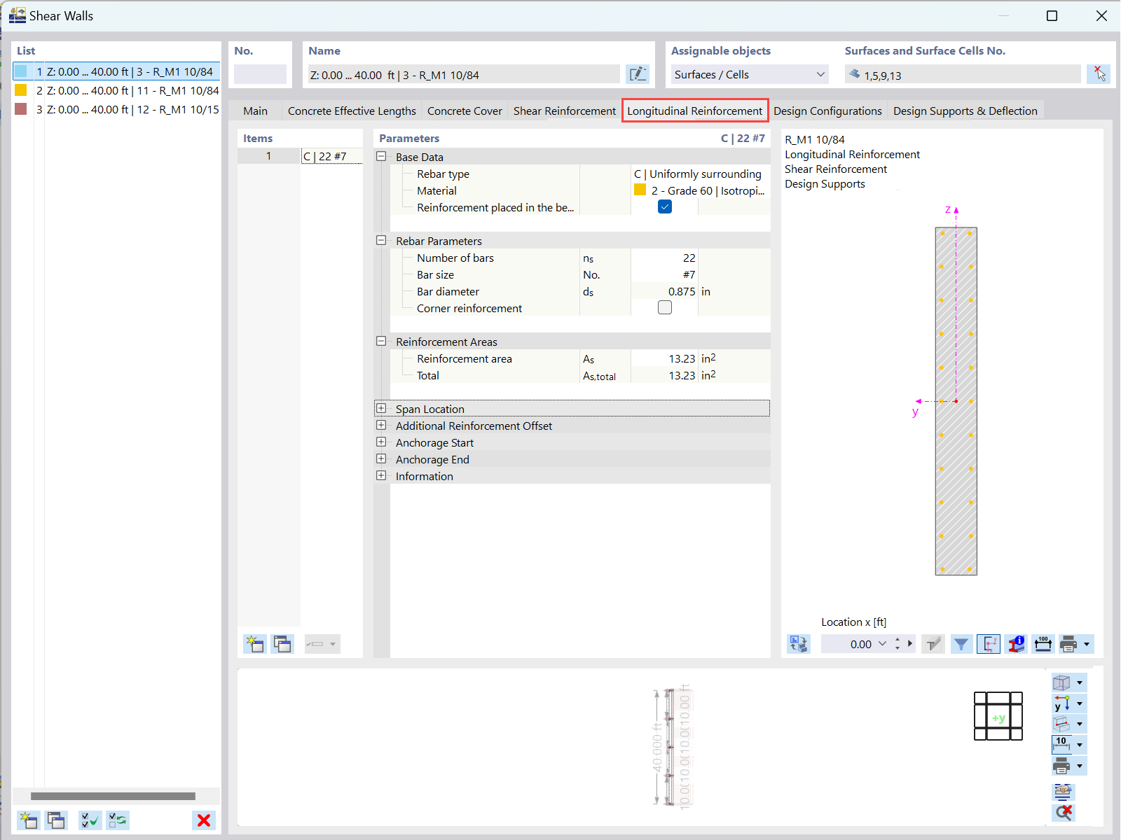 Vue détaillée de la vérification des armatures longitudinales dans le logiciel Dlubal Software