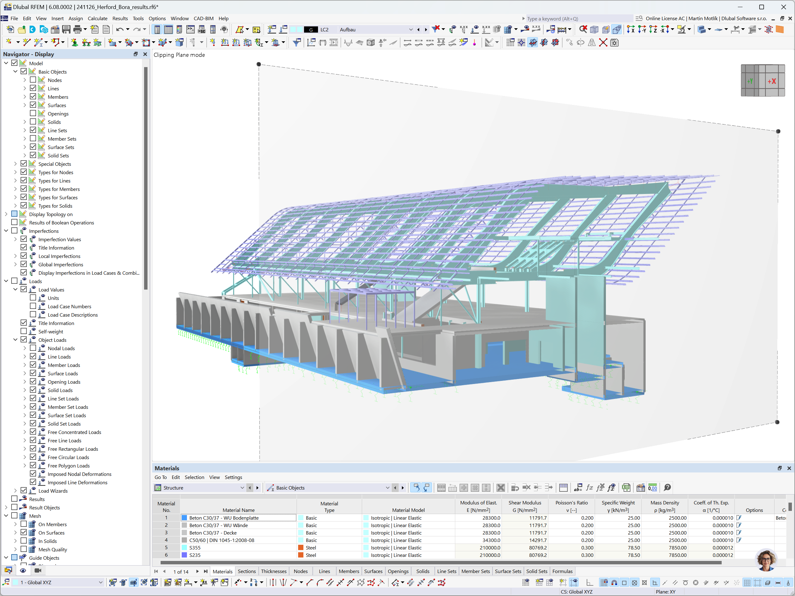 Modèle RFEM du flagship store BORA à Herford avec vue en coupe 3D