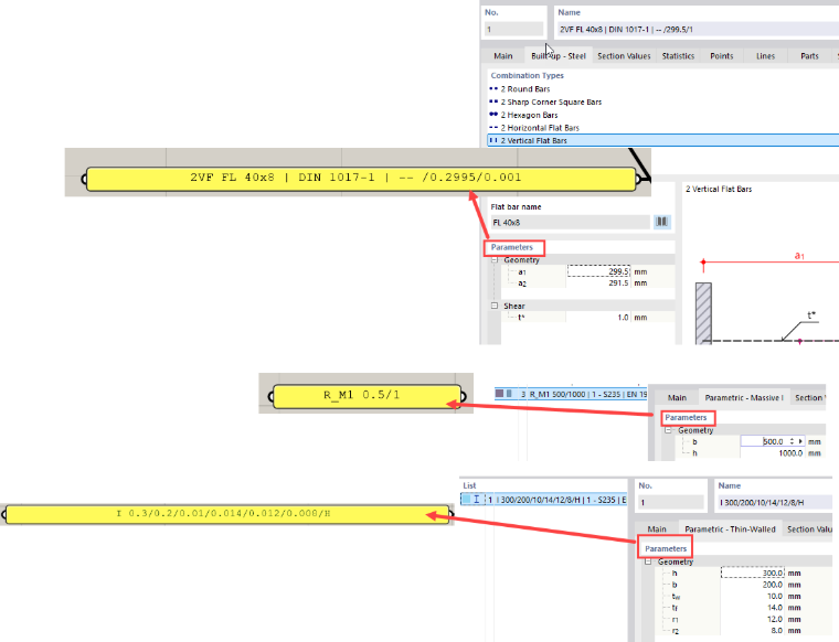 Sections paramétriques dans RFEM