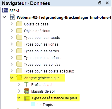 Navigateur Vue | Types de résistance des pieux, Type de barre et Pieu, Menu de sélection