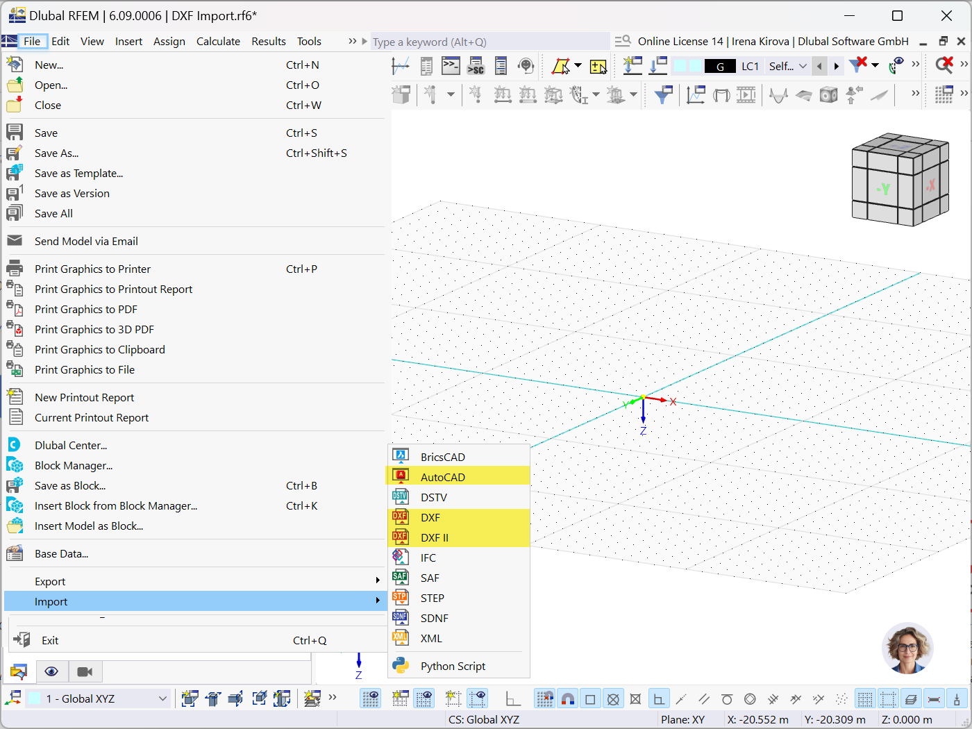 L’image affiche les options d’importation pour AutoCAD, DXF et DXF II dans RFEM 6.