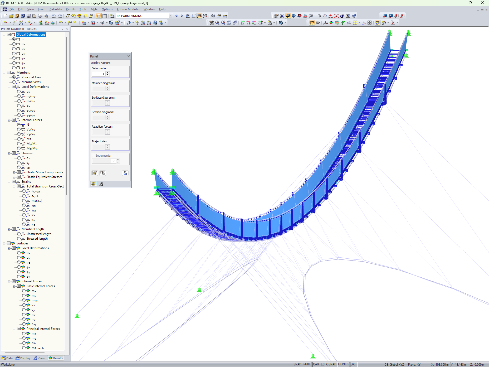 Modèle RFEM de la passerelle LaPendenta à Disentis/Mustér avec analyse détaillée des déformations