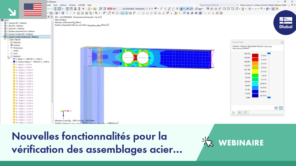Présentation montrant les nouvelles fonctionnalités pour la conception des assemblages acier lors du webinaire sur RFEM 6.