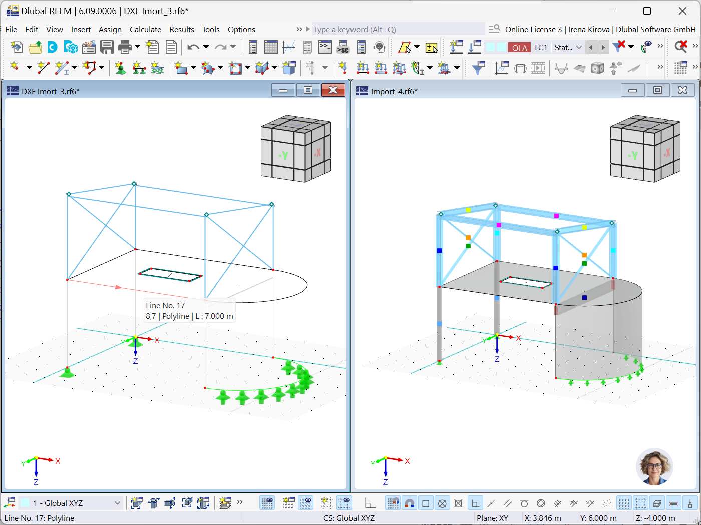 Comparaison de l’importation d’objet 3DFace du DXF vers RFEM 6 avec et sans l’option surface.