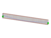 Illustration of a single-span concrete beam showing prestressing tendons using RFEM 6 with various reinforcement types.