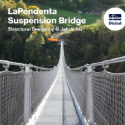 A picturesque view of the LaPendenta Suspension Bridge in Disentis/Mustér, Switzerland.