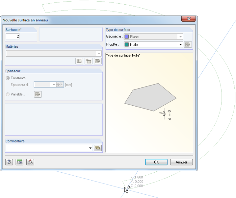 Boite de dialogue pour la définition graphique d’une surface en demi-cercle dans une application logicielle.