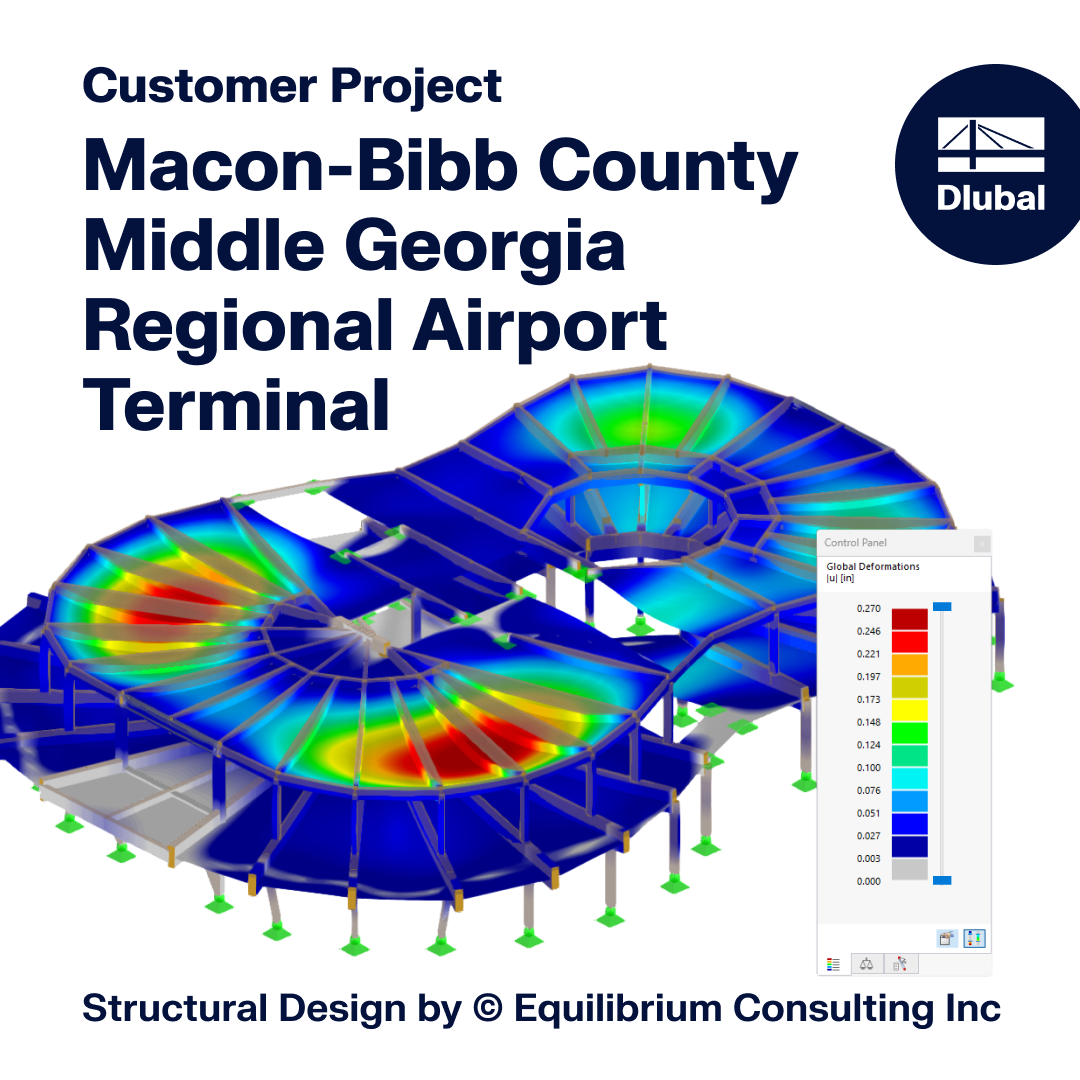 Architectural design and engineering process for Macon-Bibb County Regional Airport Terminal, showcasing structural components and conceptual layout.