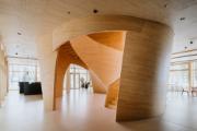 Escalier en bois moderne dans un atrium
