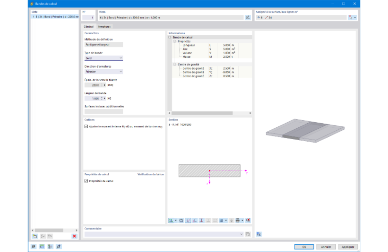 Boîte de dialogue pour l’application de la méthode des bandes de calcul selon l’ACI 318-19 pour l’armature bidirectionnelle de plaque.