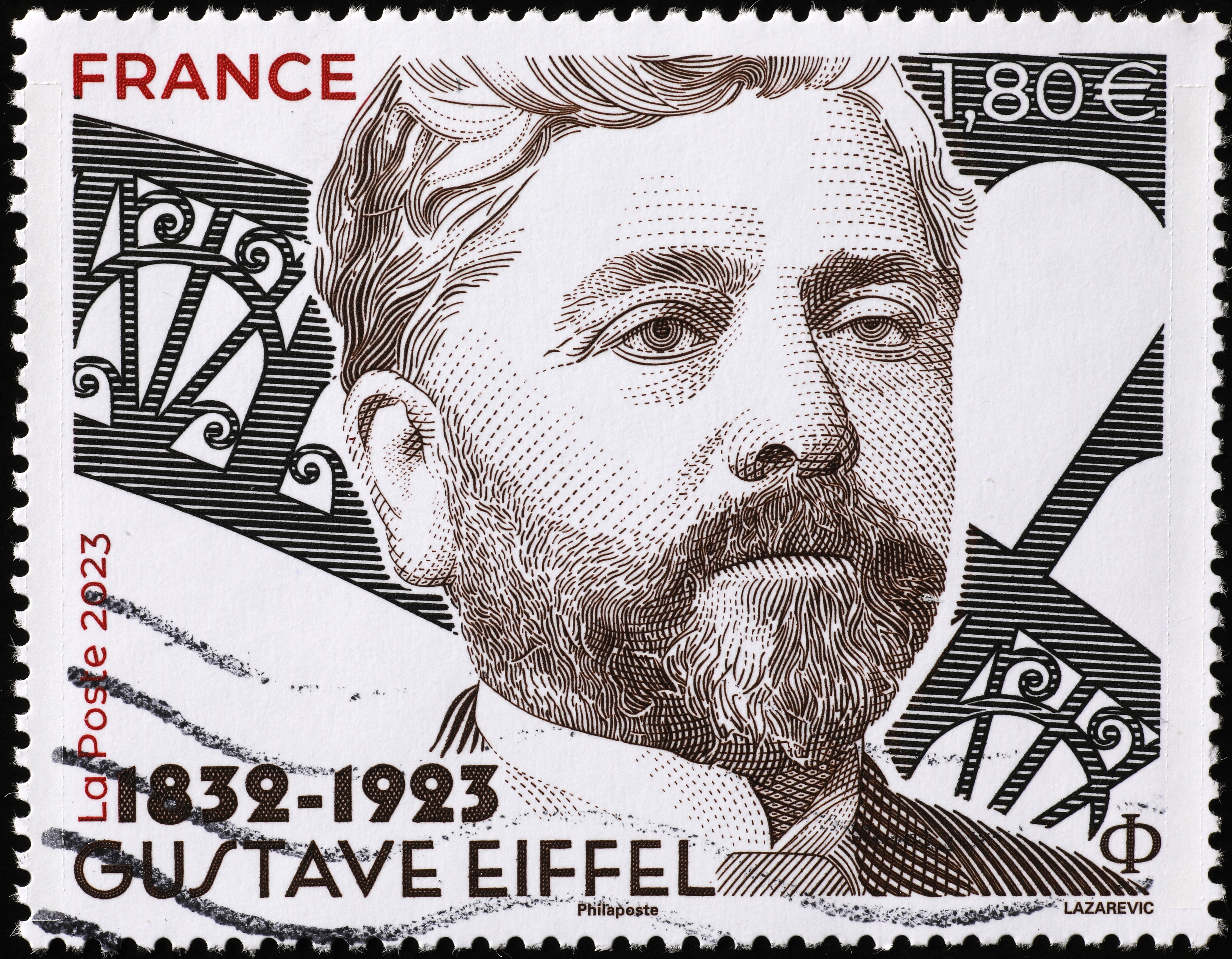 Gustave Eiffel, ingénieur renommé de la tour Eiffel, représenté sur un timbre
