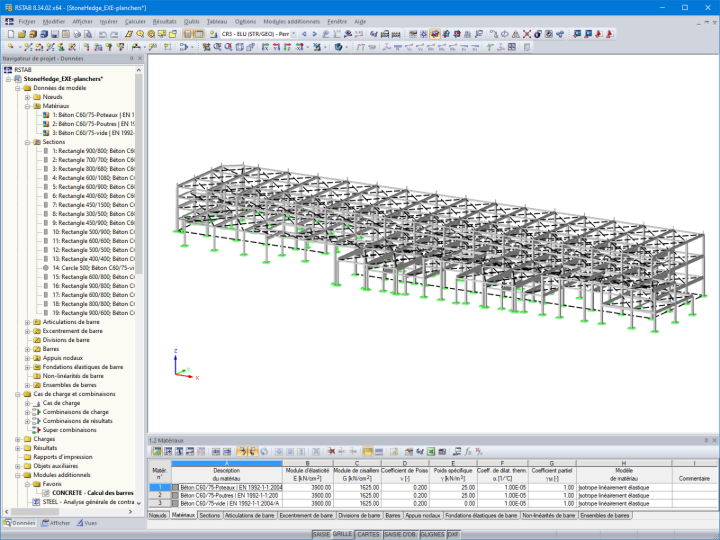 Modèle de la structure de l’entrepôt La Factory de Bondy dans RSTAB 8 | © SPIC SAS
