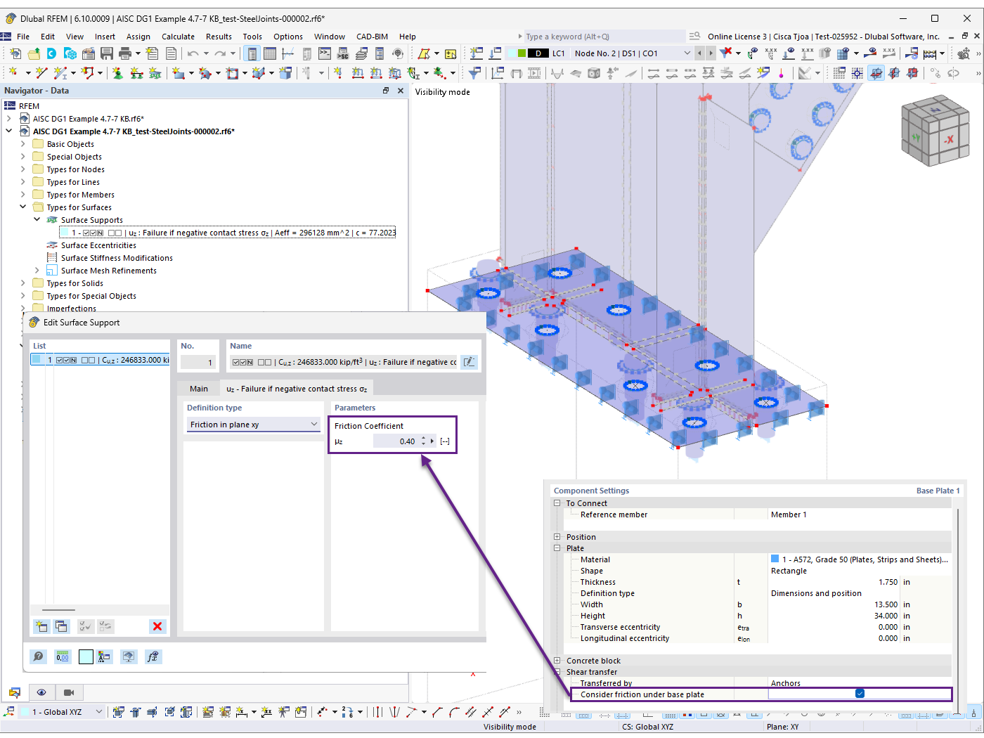 KB 001958 | Vérification d’assemblage de plaque d’assise AISC en traction et cisaillement dans RFEM 6