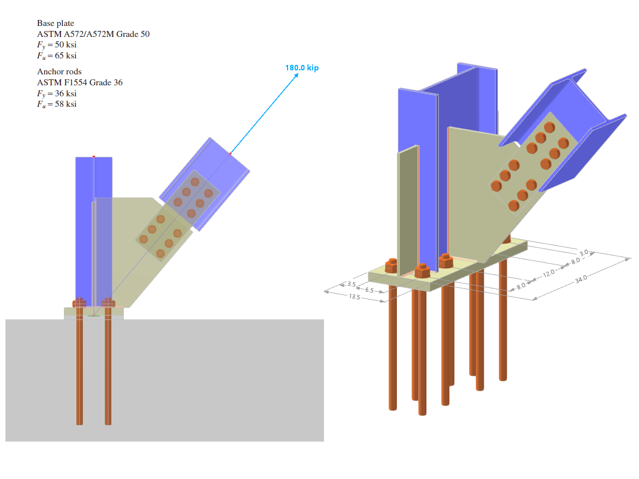 Exemple de vérification d’un assemblage de plaque d’assise selon l’AISC avec analyse de traction et de cisaillement dans RFEM 6.