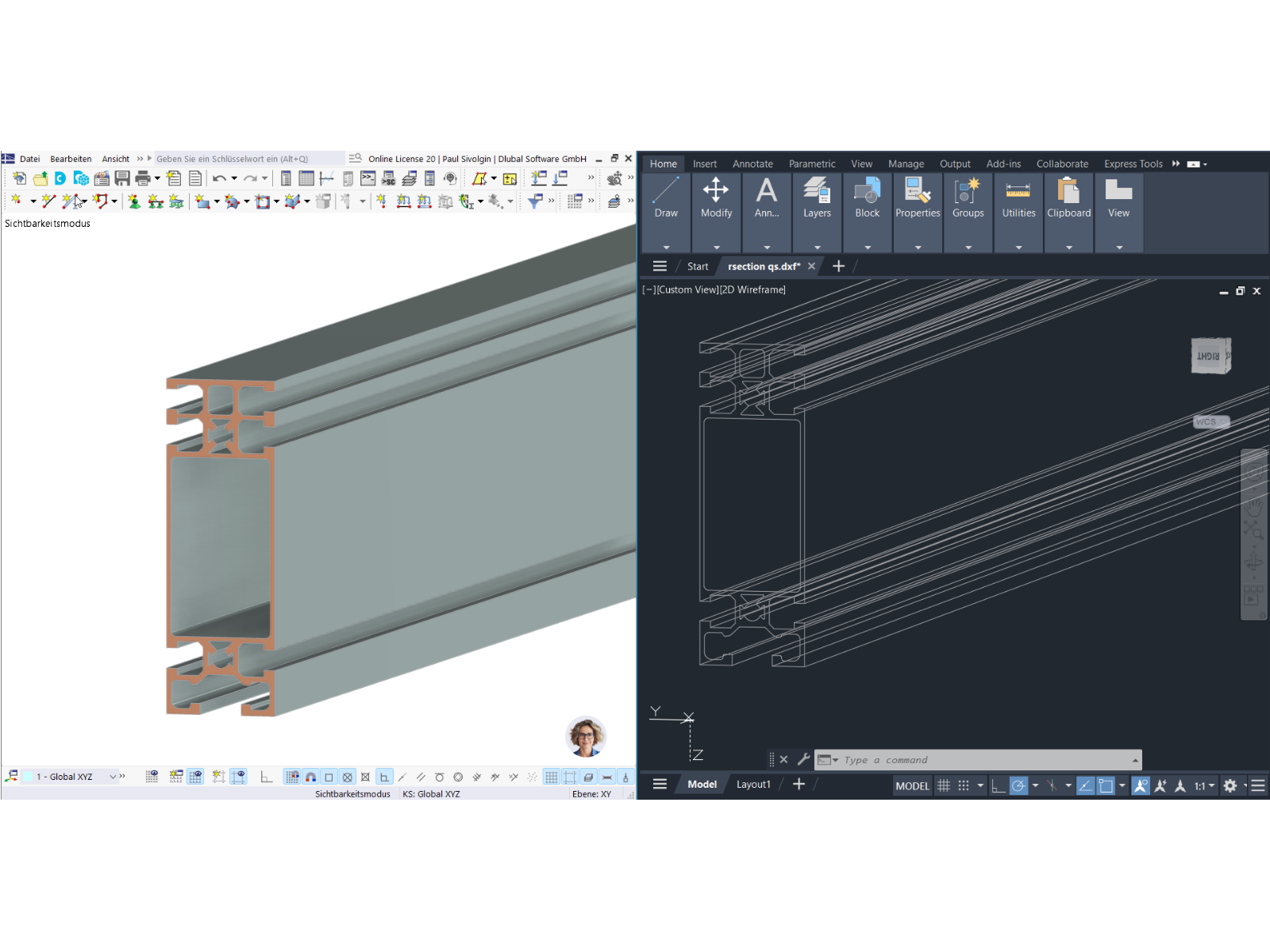 Export de lignes référenecs et de contour de section vers un logiciel de calcul de structure. Précision technique dans la représentation des caractéristiques structurelles.