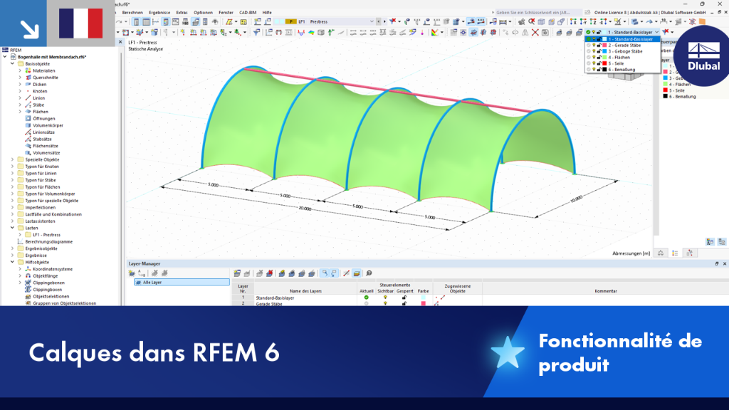 Vue de la fonction calques dans RFEM 6 pour un traitement efficace des modèles complexes.