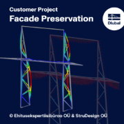 Calcul de la façade préservée d’une usine historique à Tallinn, Estonie, à l’aide de RFEM et RWIND pour l’optimisation.