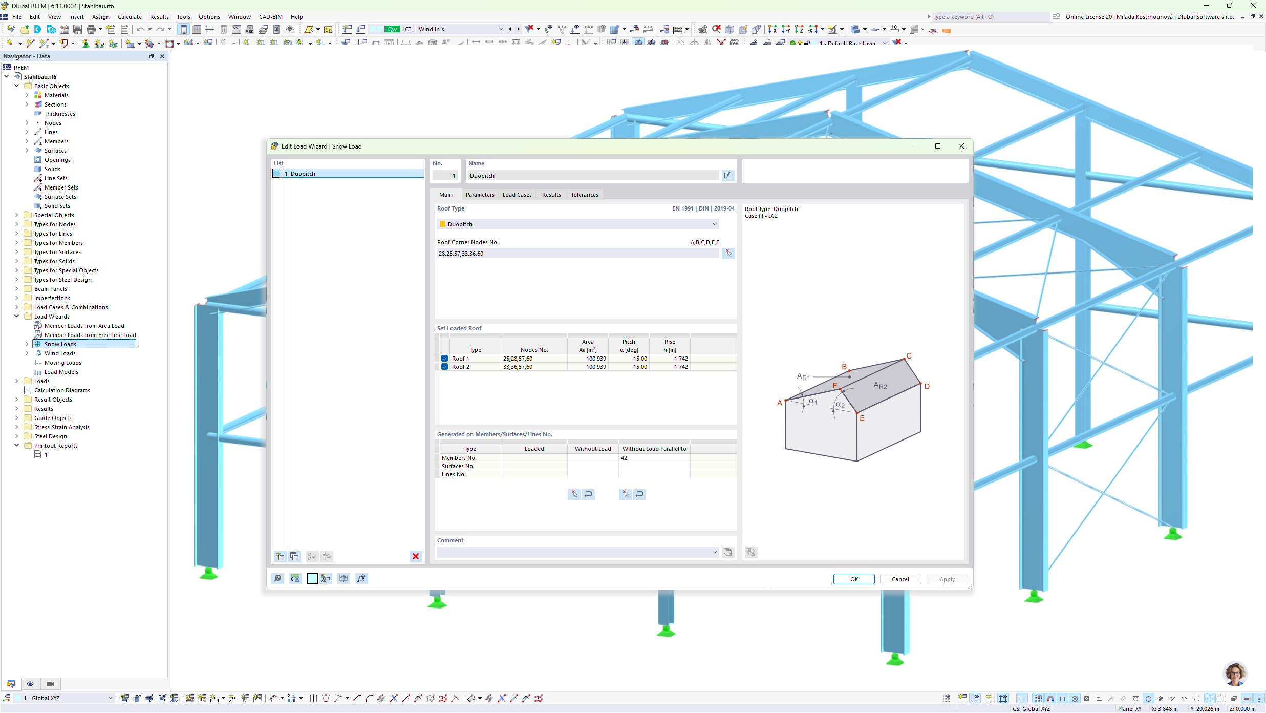 Paramètres de charge de neige conformes à l’Eurocode 1 avec RFEM 6 ou RSTAB 9 pour la génération automatique de charges sur les structures.