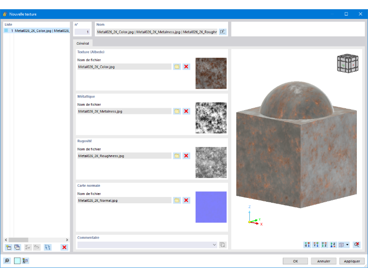 Boite de dialogue « Nouvelle texture »