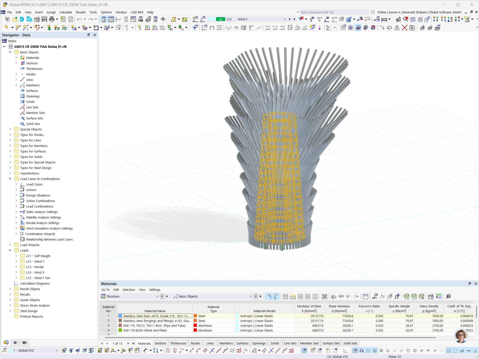 Modèle 3D d’une structure constituée de tubes en aluminium, conçu par CRAFT Engineering Studio, représenté de manière réaliste dans RFEM 6