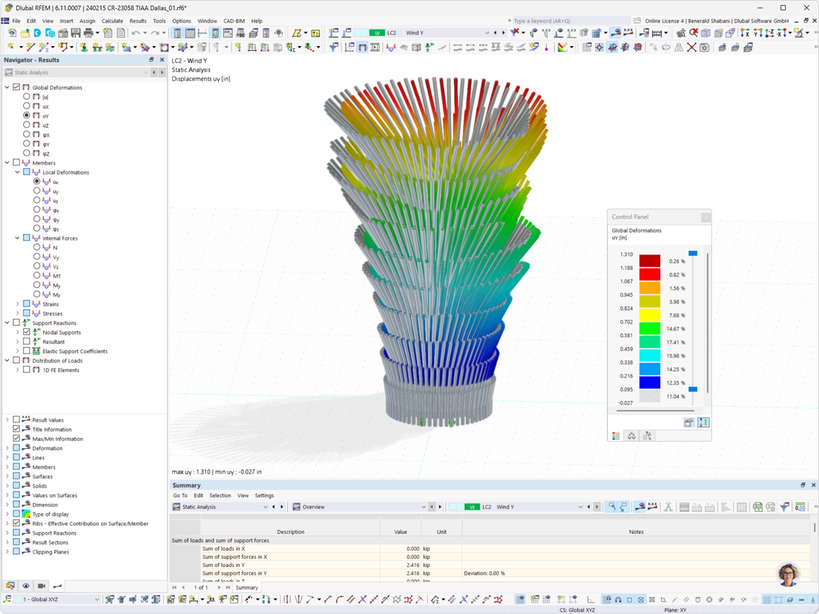 Visualisation de la déformation d’une œuvre d’art avec le logiciel RFEM par CRAFT Engineering.