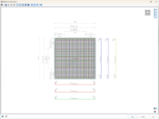 L’image illustre la disposition des armatures pour une plaque de fondation à l’aide du module complémentaire Fondations en béton, en mettant en évidence les détails des armatures structurelles.