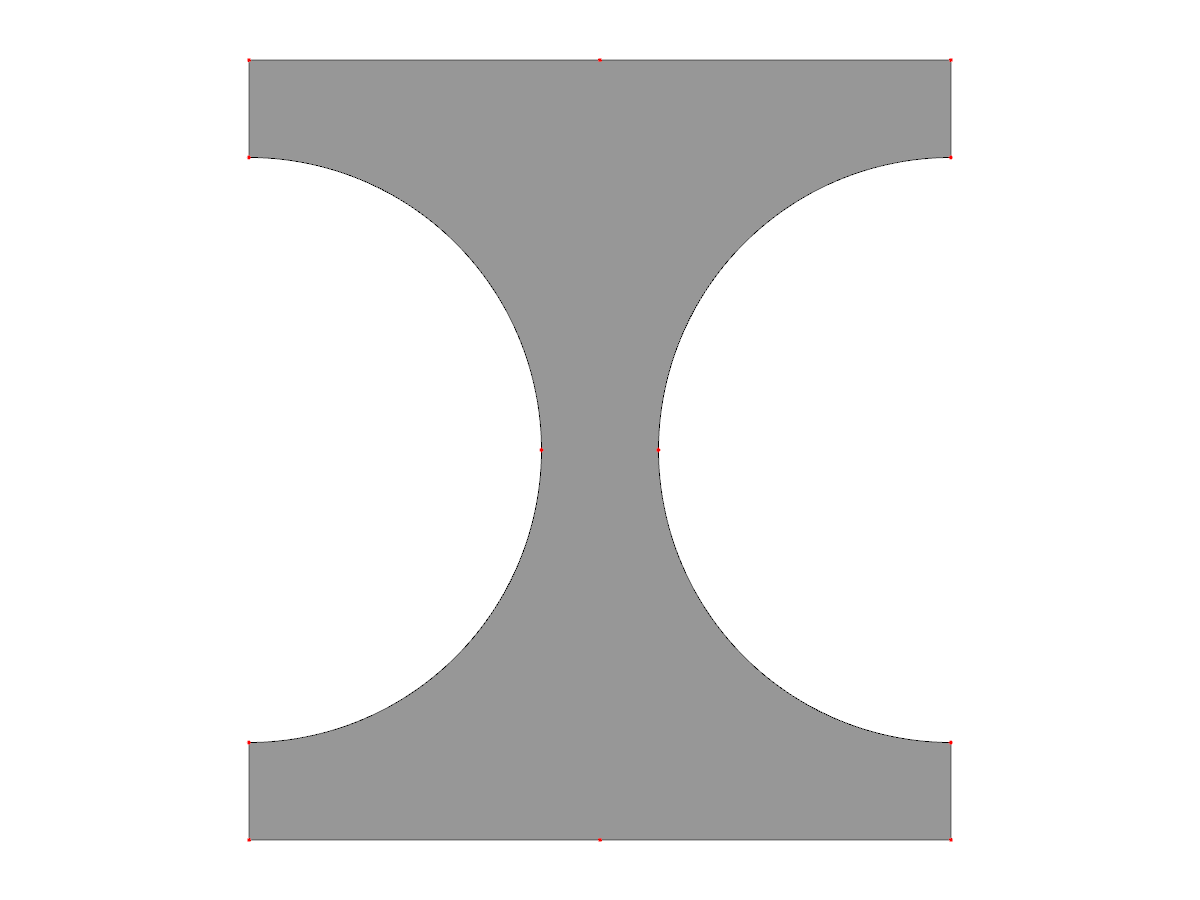 Représentation géométrique d'une section transversale de poutre de pont en forme de I avec des semelles incurvées et une âme centrale, définie par des points nodaux pour l'analyse structurale.