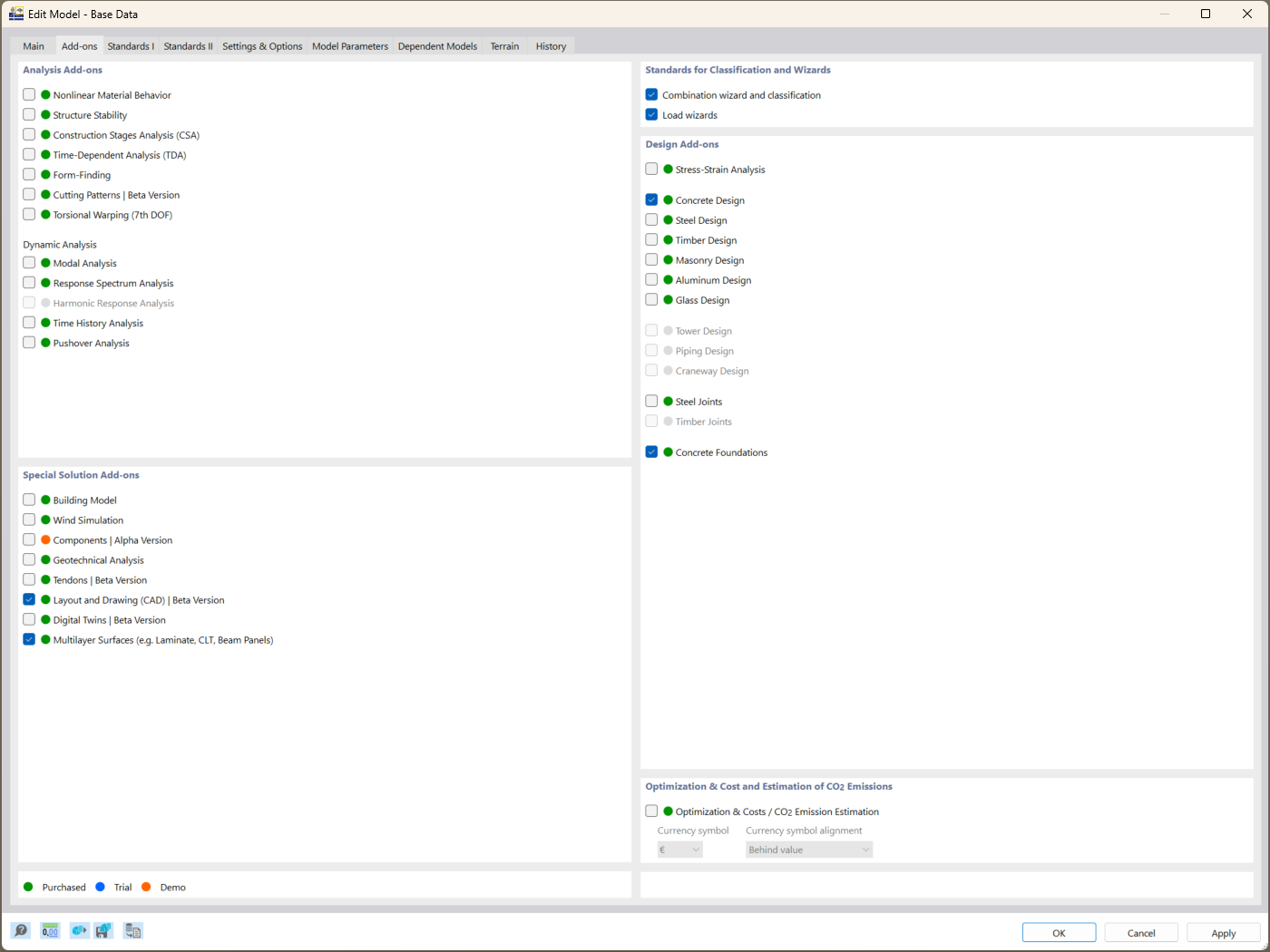 Interface RFEM 6 affichant l'activation des modules complémentaires pour une gestion des outils simplifiée.