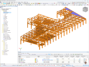 Modèle de la structure du Sages Road Depot avec des treillis en bois lamellé-collé et des dalles en CLT dans RFEM 6.