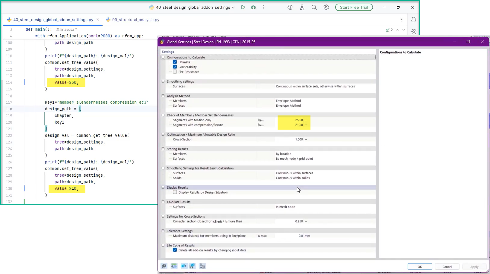 Configuration de fonctionnalités avancées telles que les paramètres de rigidité et de longueur efficace à l’aide d’une interface API spécialisée.