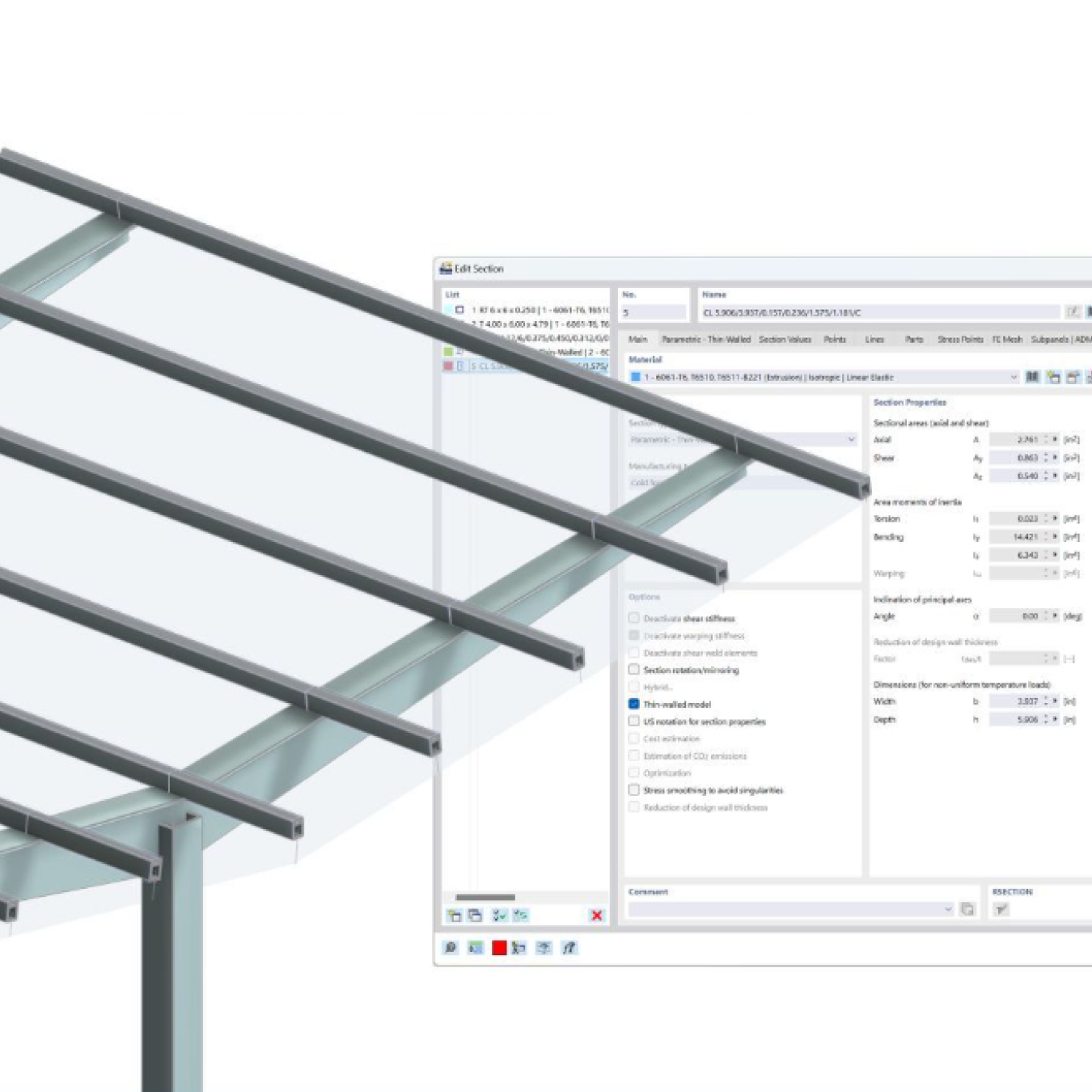 Modèle 3D d’une structure en aluminium avec plusieurs couches de verre