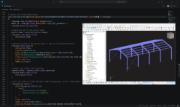 Interface RFEM 6 affichant un modèle de structure de hall en acier avec intégration de script Python pour une automatisation et une personnalisation améliorées.