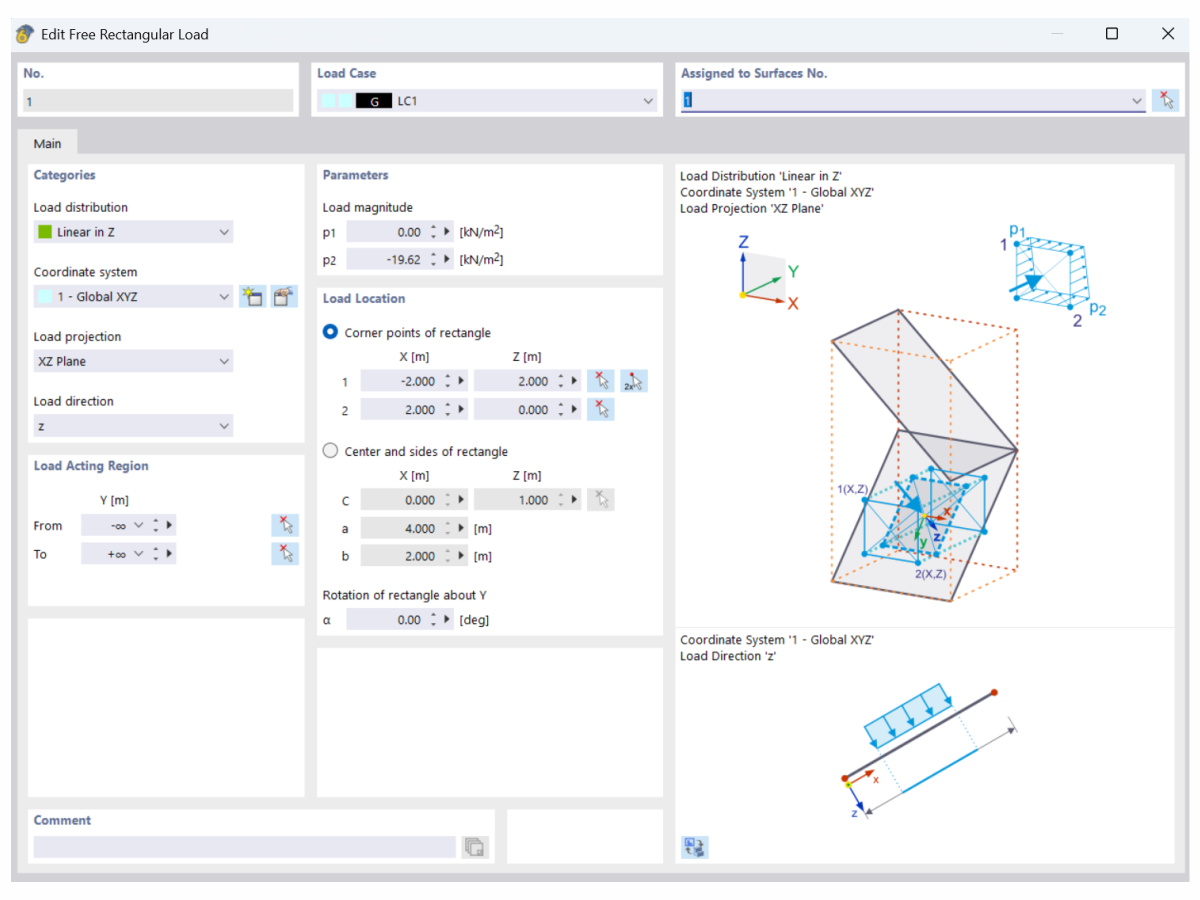 Définition de charge rectangulaire libre dans RFEM 6